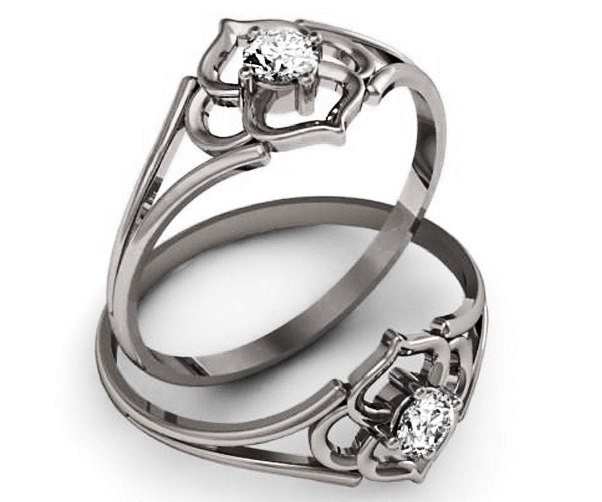 Flower Ring Leaves Ring Branch Ring Art Nouveau Diamond Unique Engagement Flower Jewelry Engagement Gift 14K White Gold Solitaire Ring