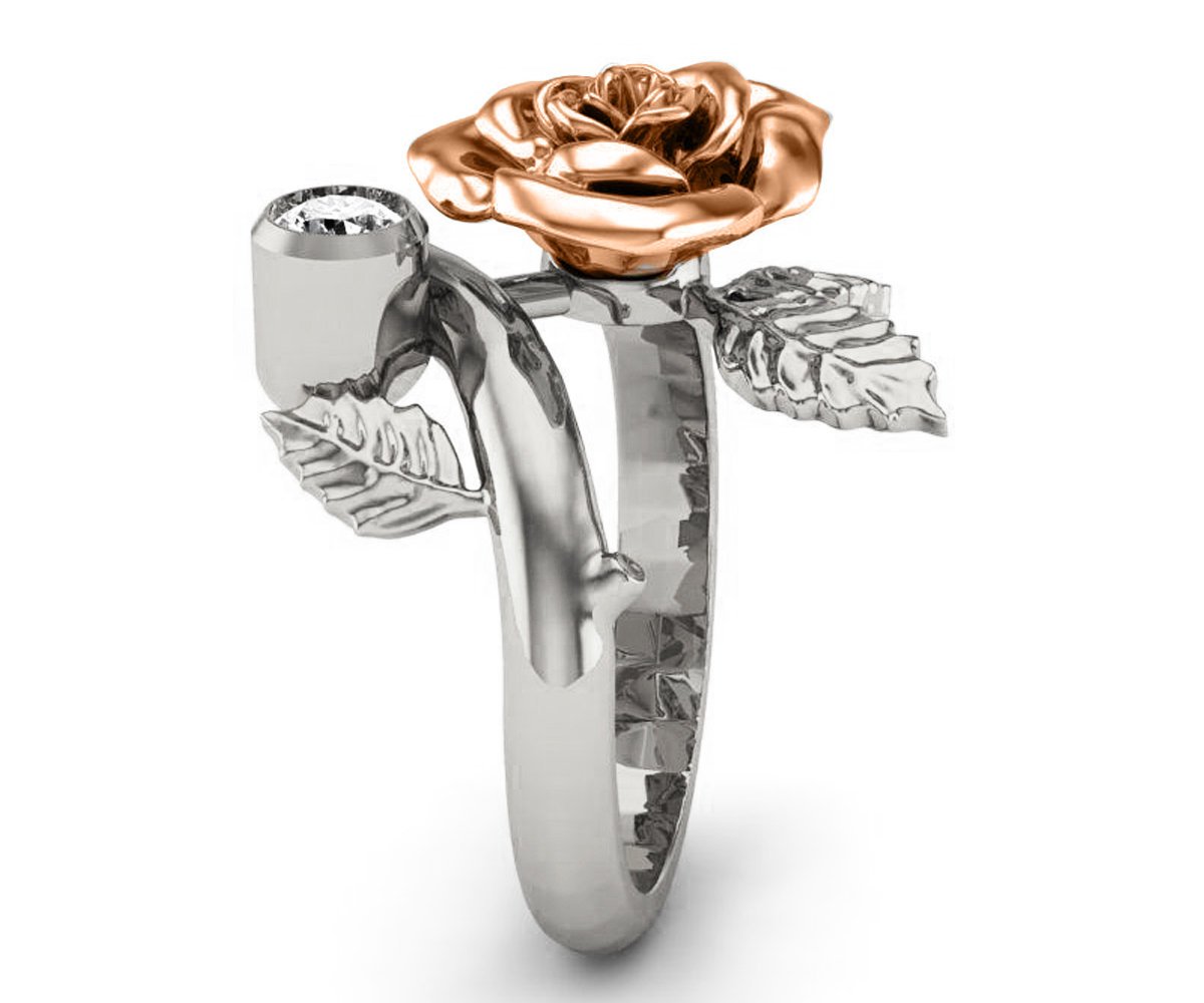 Leaves Engagement Ring Rose Flower Ring 2 Tone Leaves Ring Promise Ring Unique Engagement Ring Floral ring Birthday Gift For Her in 18K Gold
