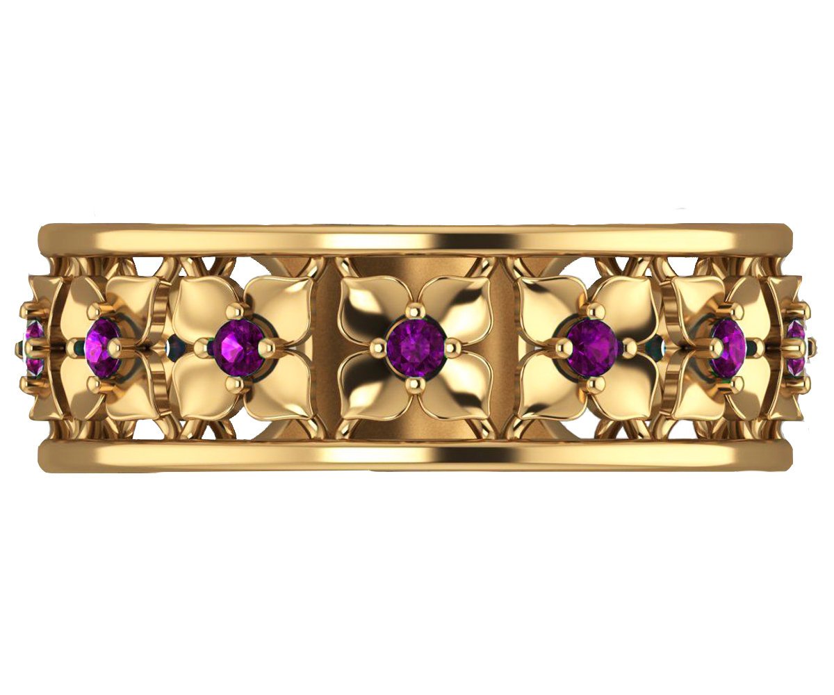 Amethyst Gold Wedding Purple Flower Eternity Wedding band Ring Art Nouveau Leaf ring Filigree band Friendship Purple Floral Jewelry gift - Lianne Jewelry