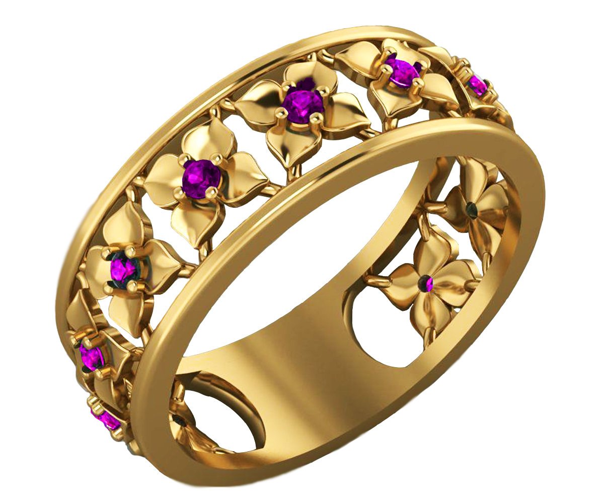 Amethyst Gold Wedding Purple Flower Eternity Wedding band Ring Art Nouveau Leaf ring Filigree band Friendship Purple Floral Jewelry gift