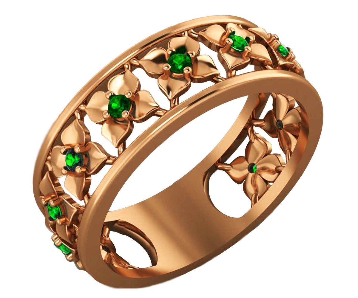 Plumeria Ring Rose Gold Green Flower Eternity Wedding band Ring Leaf ring Filigree band Friendship Green Floral Jewelry