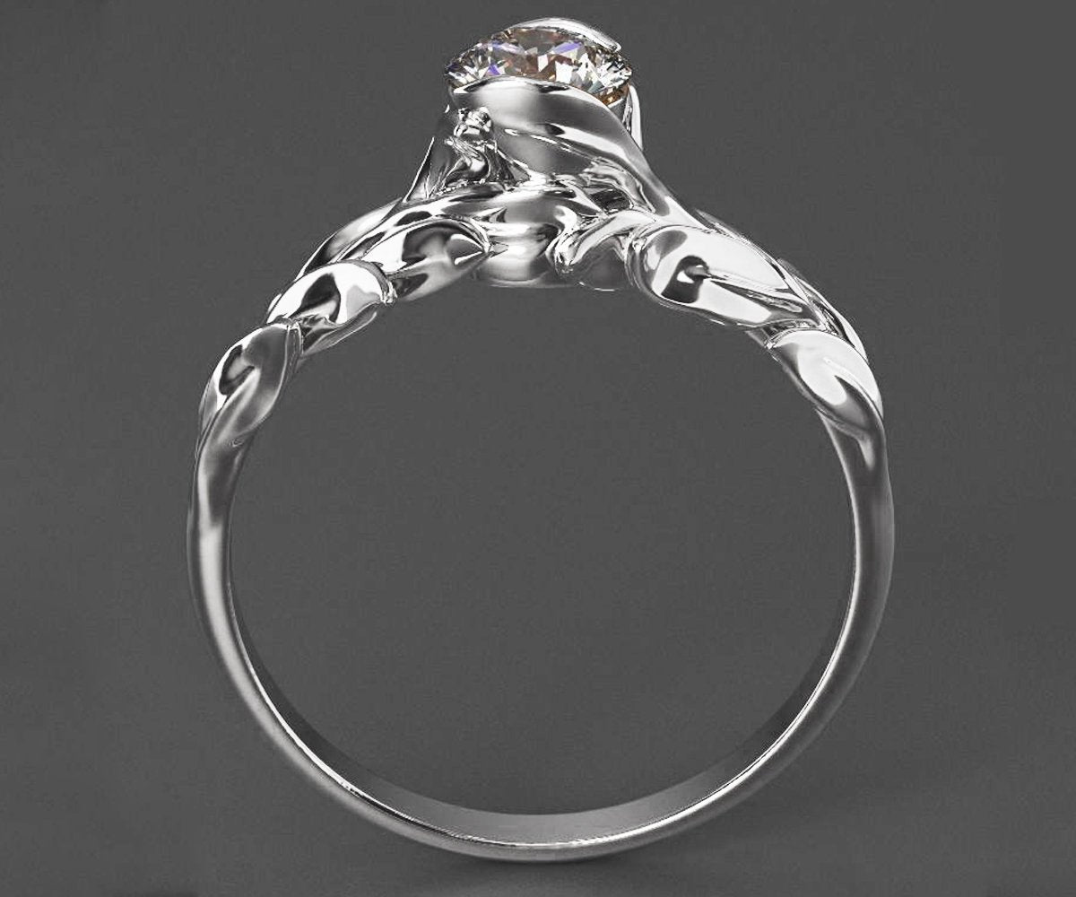 Leaf Engagement Ring, White Gold Solitaire Ring, Flower Ring, Leaves Ring, Branch Ring, Art Nouveau Flower ring, Jewelry Engagement