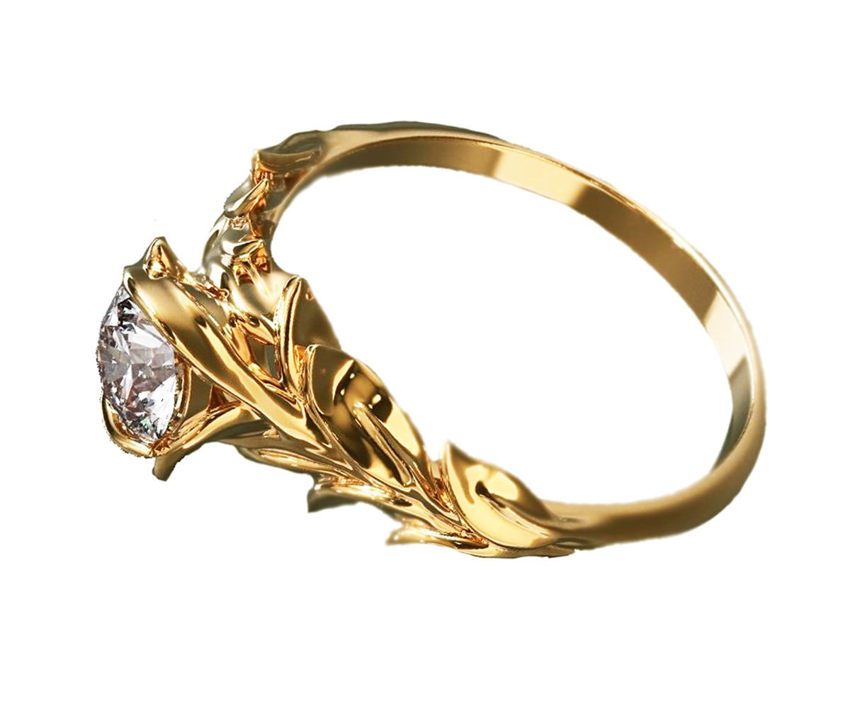 Leaves Engagement Ring,Branch Ring, Twig Ring, Gold and Diamond Engagement Ring