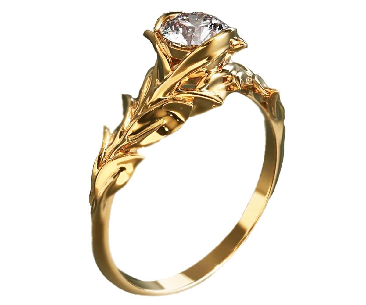 Leaves Engagement Ring,Branch Ring, Twig Ring, Gold and Diamond Engagement Ring