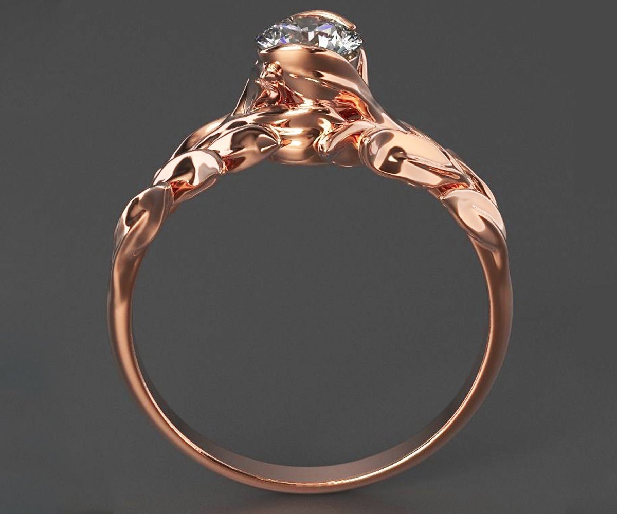 Rose Engagement Ring, 14K Rose Gold and Diamond engagement ring, engagement ring, leaf ring, flower ring, art nouveau, vintage style