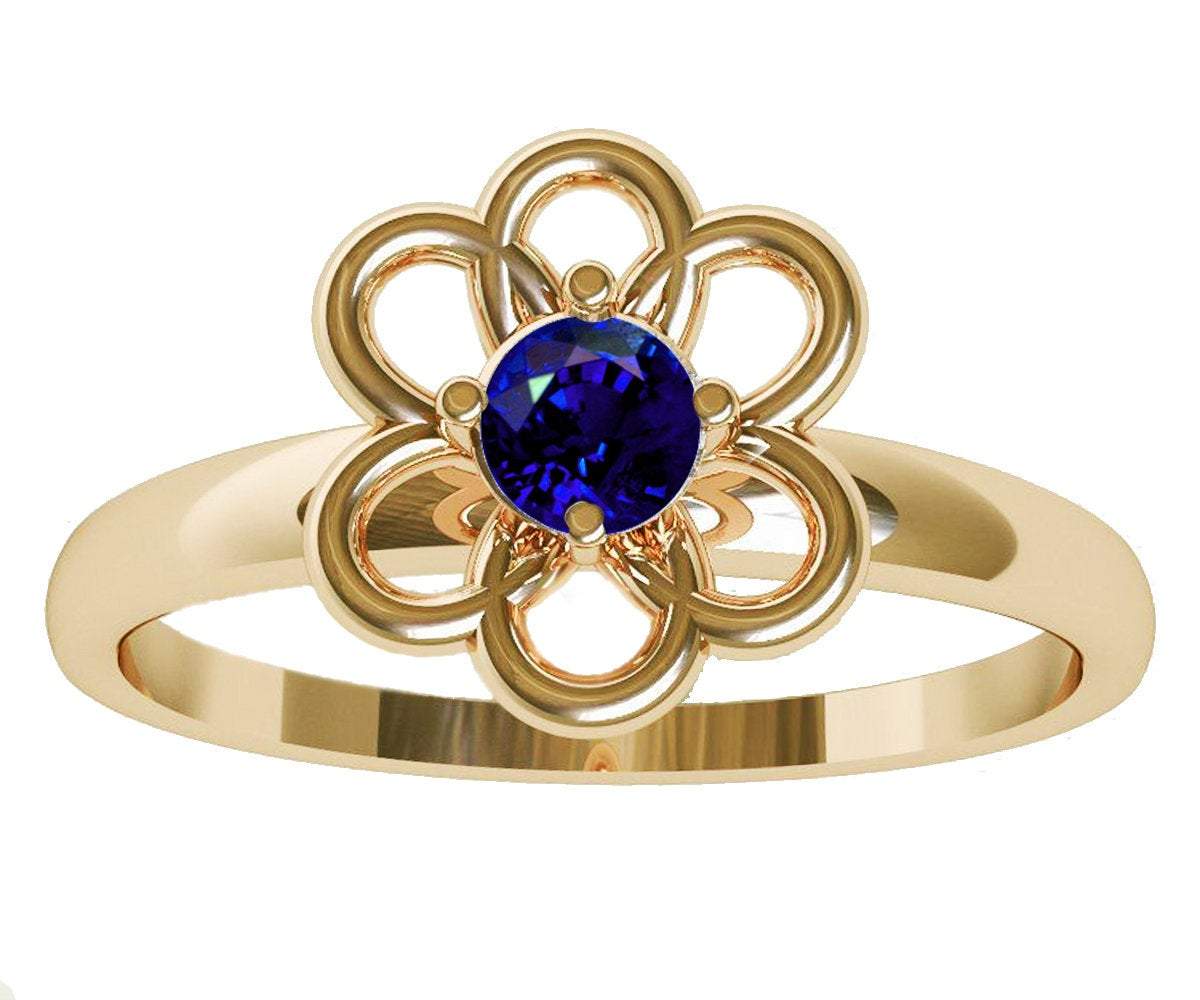 Gold Sapphire Solitaire Ring Flower Ring Leaves Ring Branch Ring Art Nouveau Unique Engagement Flower Jewelry Engagement Gift 14K - Lianne Jewelry
