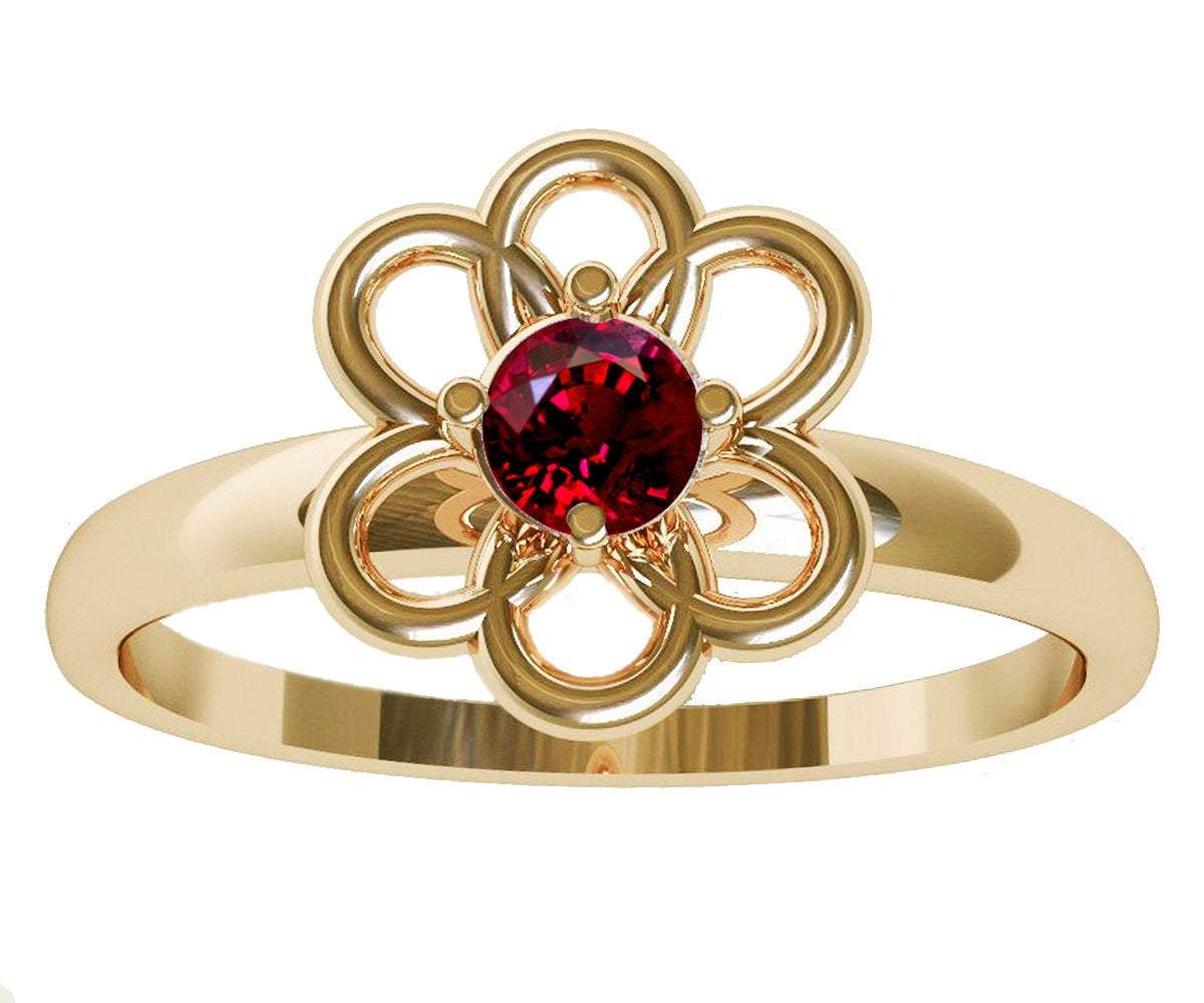 Gold Ruby Solitaire Ring Flower Ring Leaves Ring Branch Ring Art Nouveau Unique Engagement Flower Jewelry Engagement Gift 14K - Lianne Jewelry