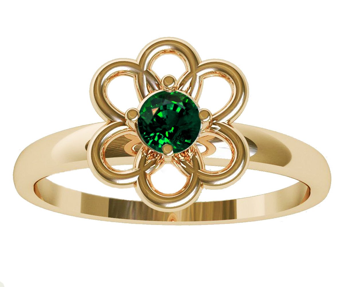 Golden Emerald Solitaire Ring Flower Ring Leaves Ring Branch Ring Art Nouveau Unique Engagement Flower Jewelry Engagement Gift 14K