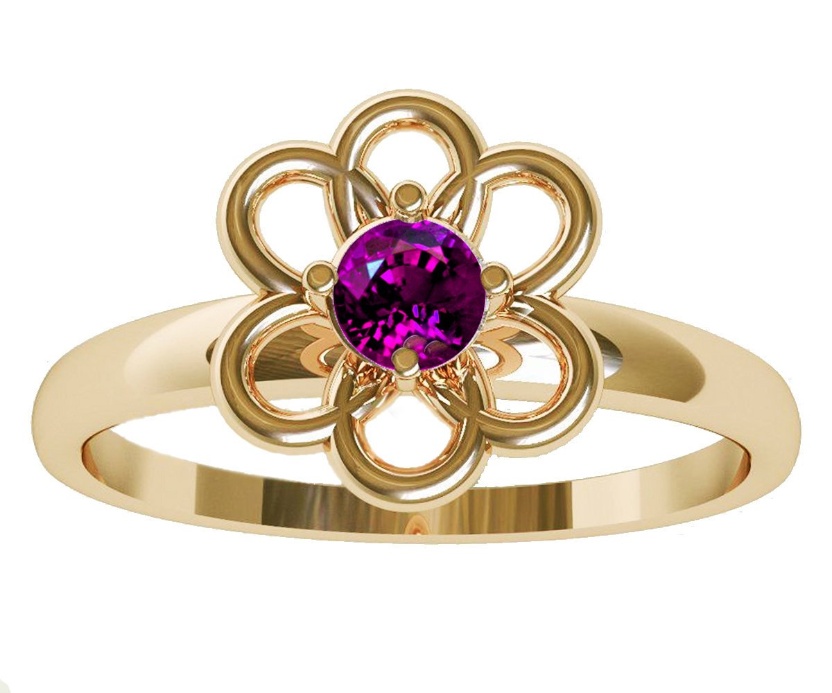 Gold Amethyst Solitaire Ring Flower Ring Leaves Ring Purple Branch Ring Art Nouveau Unique Engagement Flower Jewelry Engagement Gift - Lianne Jewelry