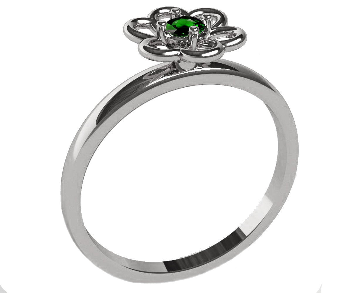 White gold Green Flower Solitaire Ring Leaves Ring Branch Ring Art Nouveau Diamond Unique Engagement Flower Jewelry Engagement Gift 14K