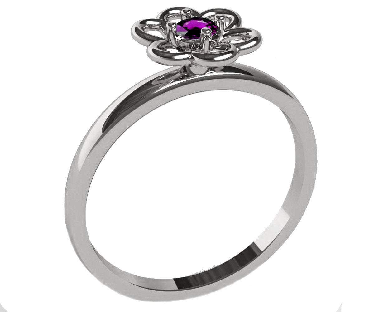 Amethyst Flower Ring Solitaire Ring White Gold Leaves Ring Purple Branch Ring Art Nouveau Unique Engagement Flower Jewelry Gift