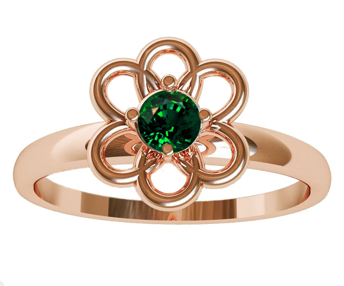 Emerald Green Engagement Ring, Emerald Solitaire Ring Gold, Emerald Flower Ring, Celtic Flower Ring, Flower Leaf Engagement Ring, Cute Rings