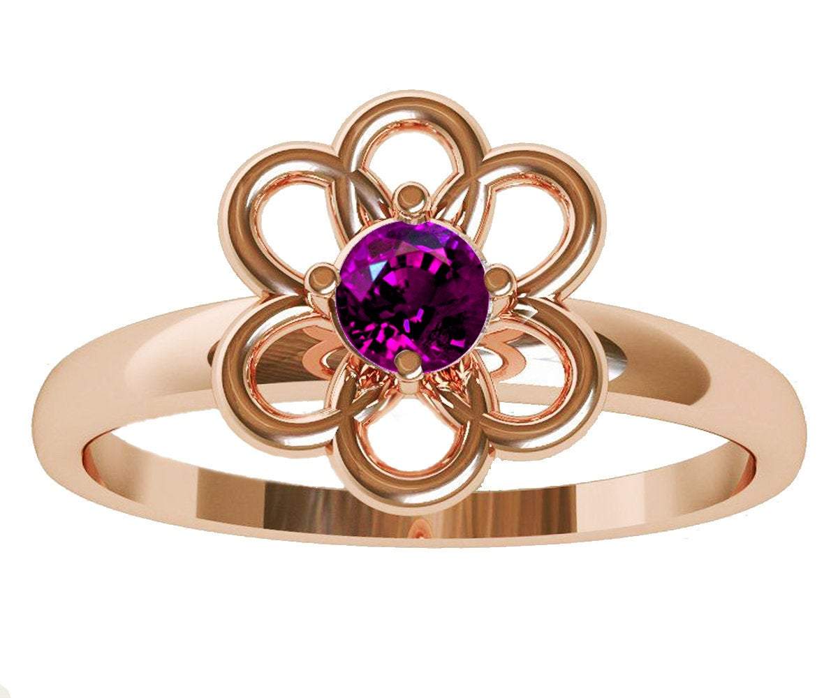 Purple Flower Ring Rose Gold  Solitaire Ring Amethyst Ring Flower Ring Leaves Ring Purple Branch Ring Edwardian Jewelry Engagement Gift - Lianne Jewelry
