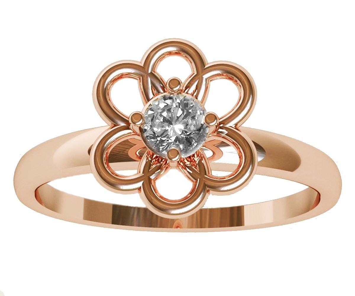 Rose Gold Diamond Solitaire Ring Flower Ring Leaves Ring Branch Ring Art Nouveau Unique Anniversary Flower Jewelry Engagement Gift 14K 18K - Lianne Jewelry