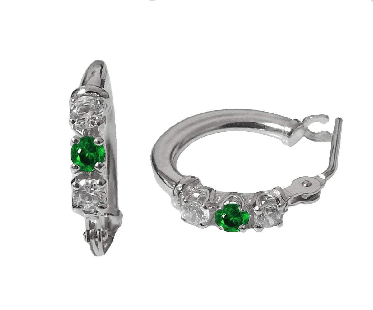 Thin Hoop Earrings, Emerald Hoop Earrings, Circle Earrings, Small Earrings, White gold Round Earrings, Girls Earrings, Minimalist Earrings