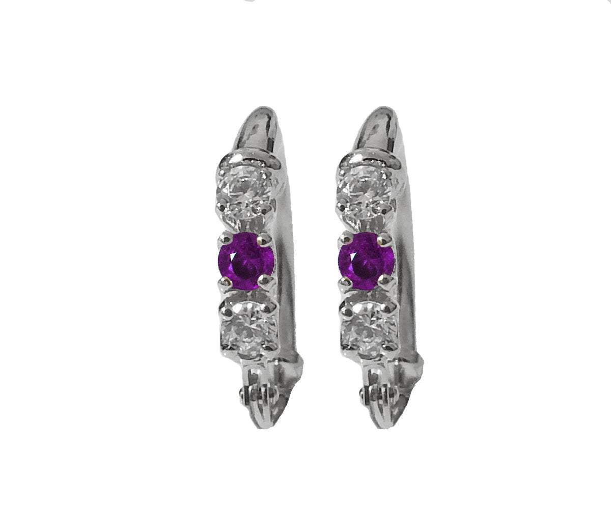 Small Hoop Earrings Purple Earrings Hoop Earrings 14K White Gold Round Earrings Girls Earrings Amethyst Earrings Birthday Gift daughter Gift