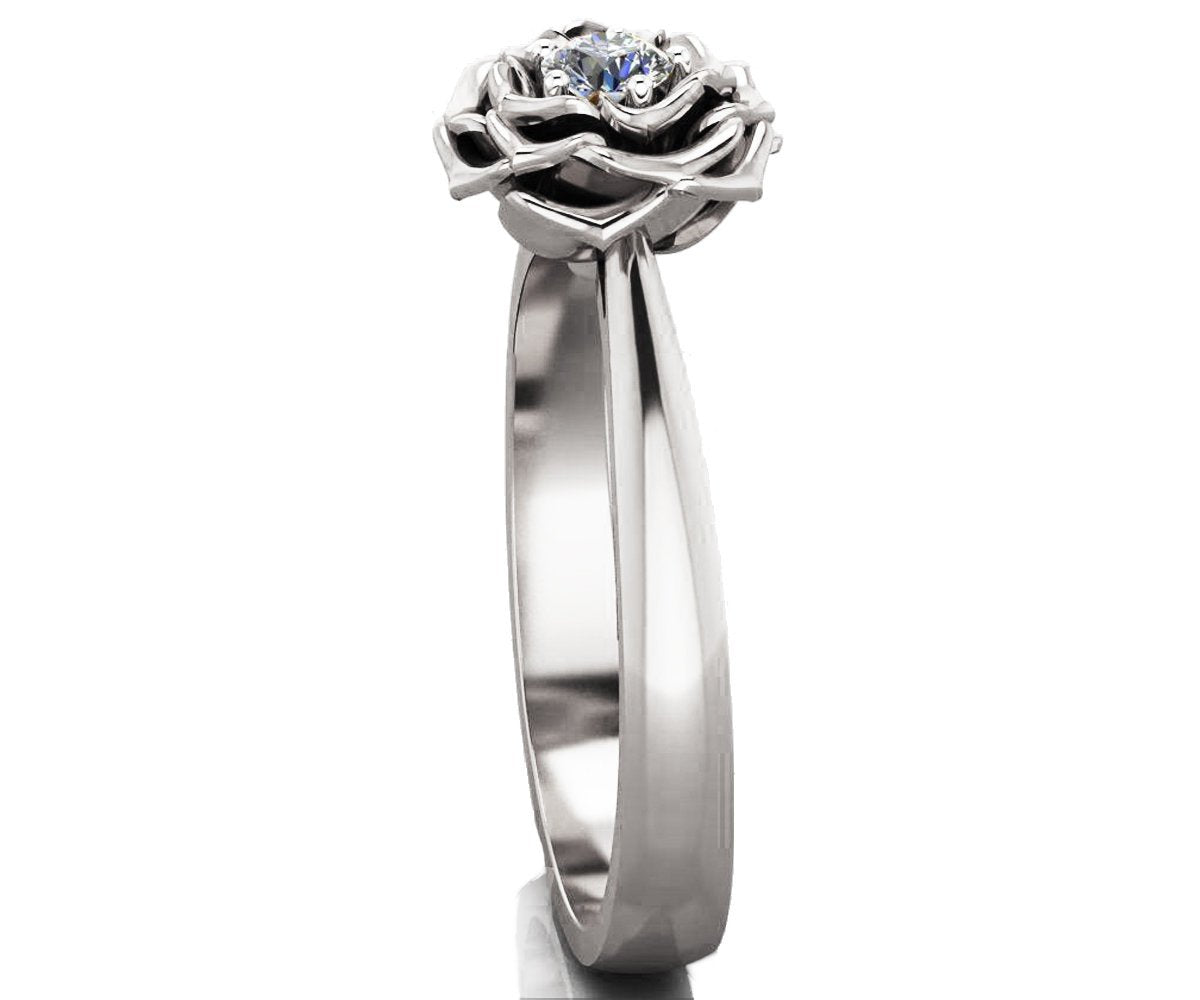 Solitaire White Gold Ring Flower Ring Leaves Ring Branch Ring Art Nouveau Diamond Unique Engagement Flower Jewelry Engagement Gift 14K Gold