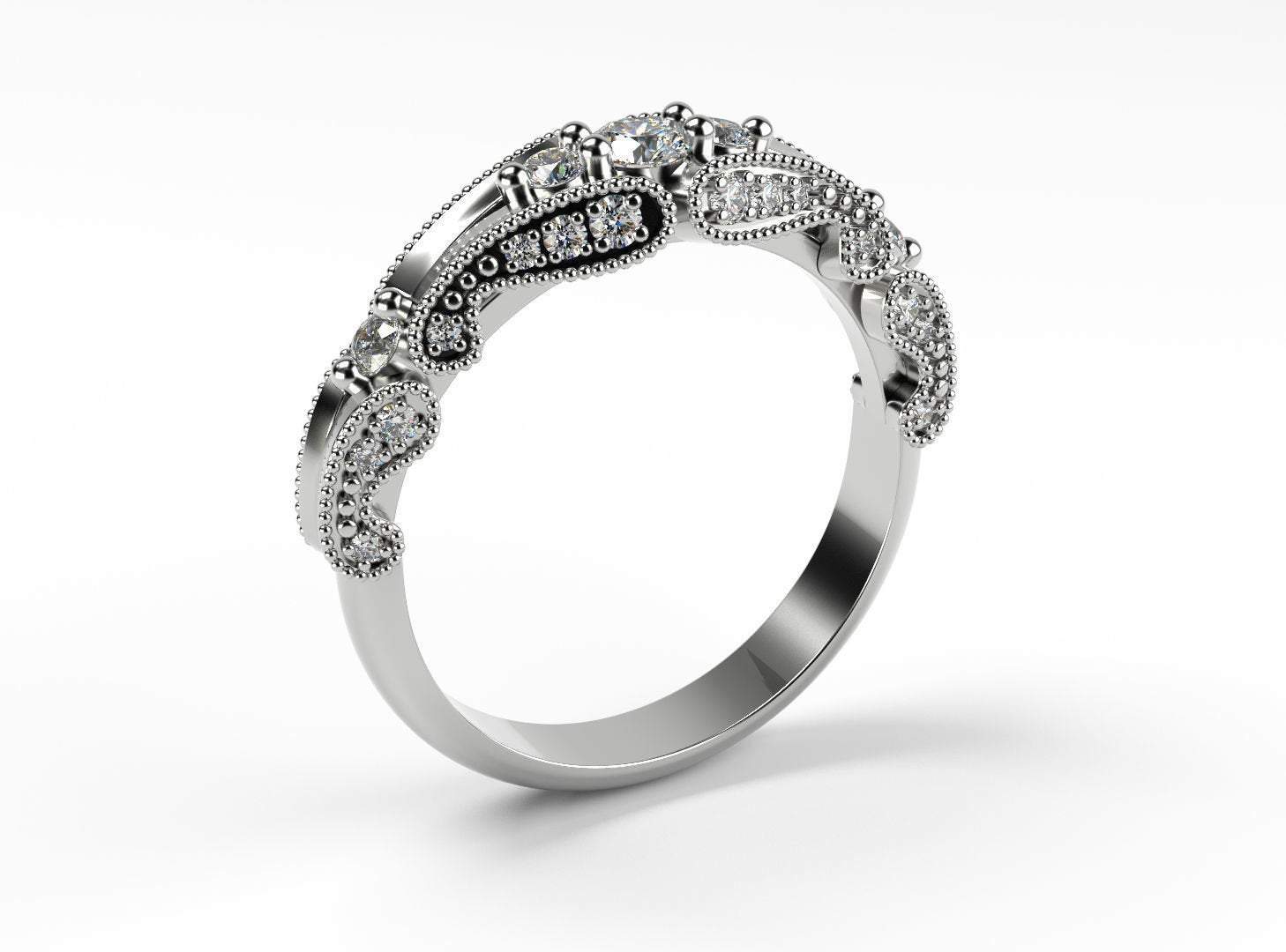Diamond ring Gold ring Unique Anniversary ring Contour ring Milgrain ring 14K or 18K gold Anniversary gift