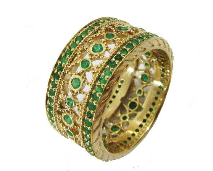 Eternity Ring Wedding Emerald Ring Edwardian Ring Anniversary Ring Wide Ring 124 stones 18K gold Anniversary Gift May Birthstone Valentines