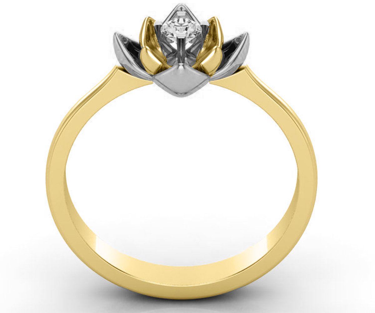 Rose Flower Engagement Ring, Lotus Ring, Open Flower with Diamond inside
