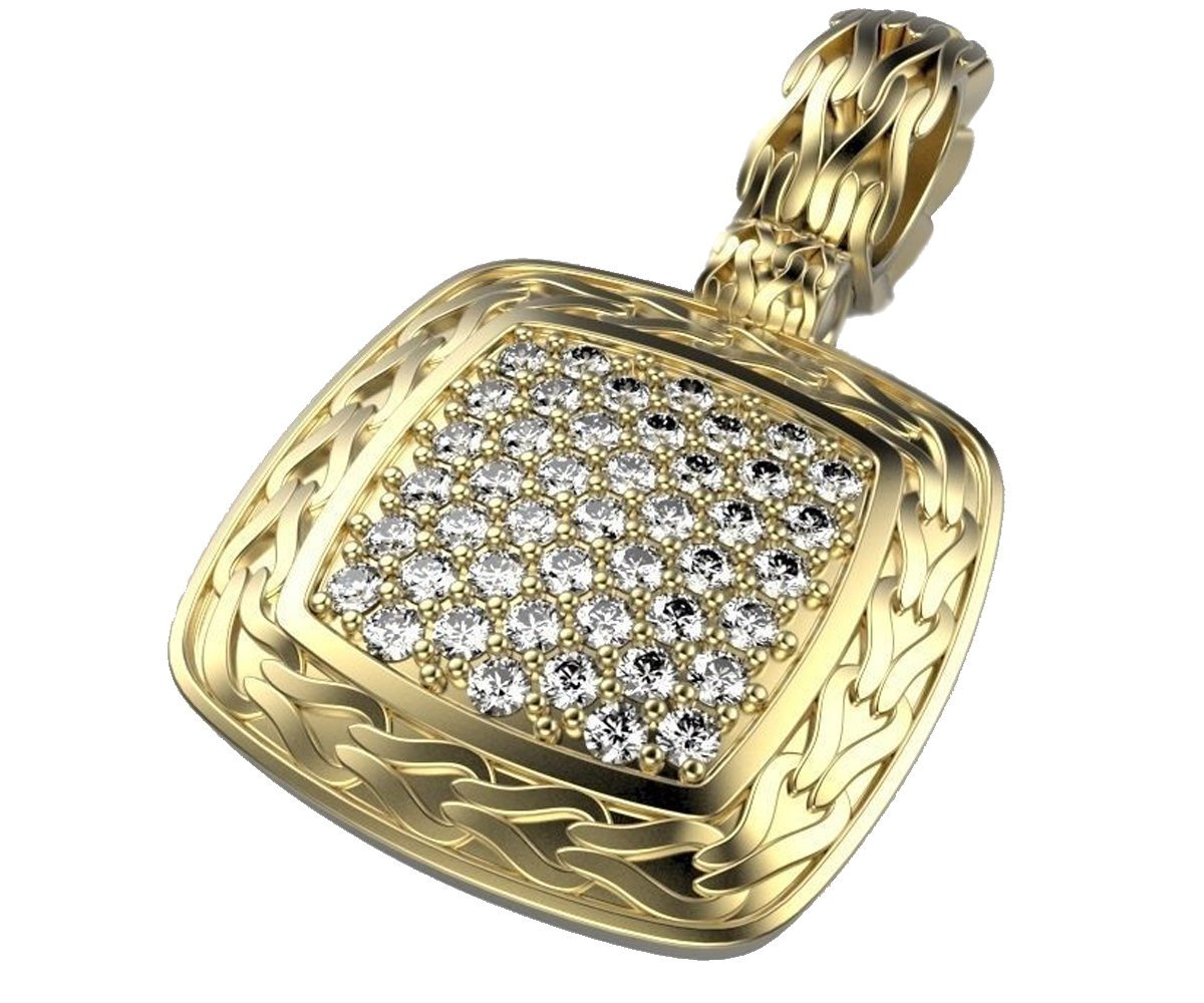 14K Pave Cushion Pendant, 45 Diamonds Milgrain Pendant, Anniversary Diamond Pendant