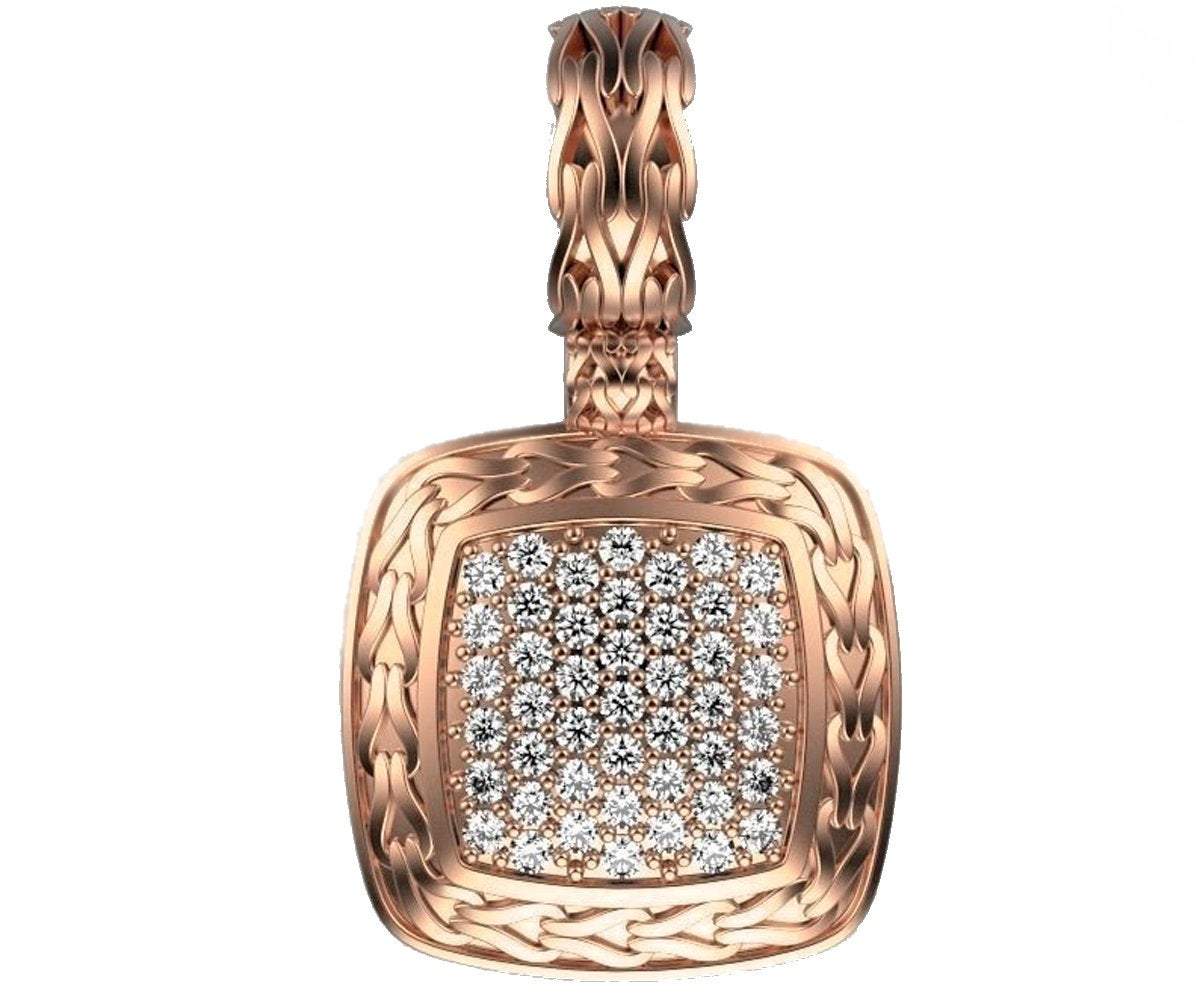 Rose gold Pave Pendant 45 Diamonds Filigree Pendant Engraved Pendant Art Nouveau Square Pendant Rose gold celtic pendant Anniversary Gift
