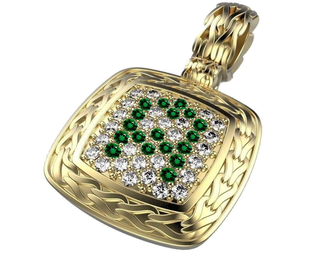 Personalized pendant Letter A Pendant Pave Pendant Emeralds and Diamonds Filigree Pendant Art Nouveau Yellow gold Anniversary Gift