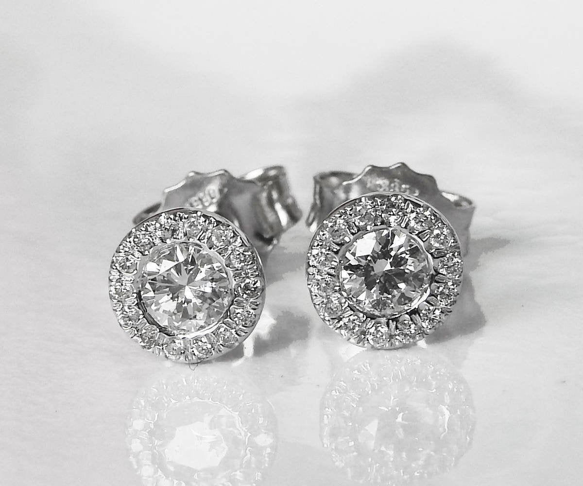 Halo Earrings Halo Studs Sun Earrings Sun Studs Diamond Earrings Stud Earrings 14K or 18K White gold Anniversary Earrings - Lianne Jewelry
