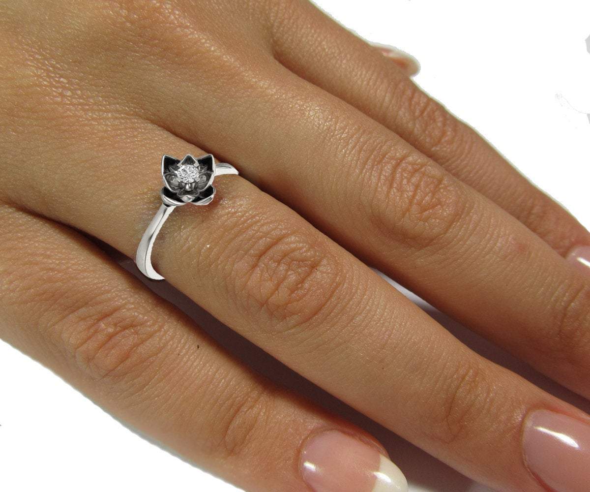 Flower Ring Gold ring Art Nouveau unique Engagement ring Flower ring Diamond ring Floral ring 18K White gold Engagement gift