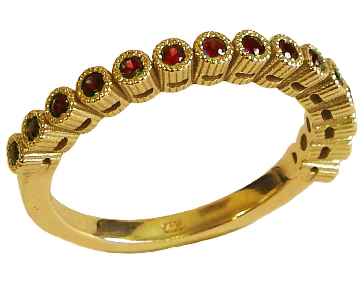 Stacking Ring 14K Gold Gift 15th Anniversary Ruby Band Milgrain Ring 15 Red band Eternity Ring 14K Yellow Ruby Birthstone Anniversary Gift - Lianne Jewelry
