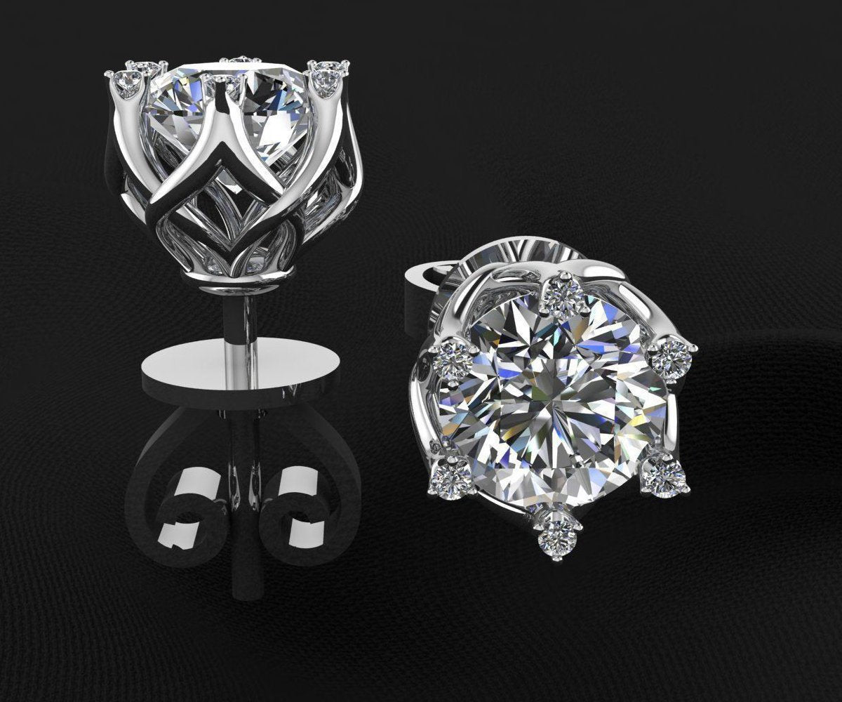 1.80 carat Diamond Stud Earrings Filigree Spiral Earrings Engagement Earrings Avant garde Earrings 14K White Gold Studs Diamond Earrings