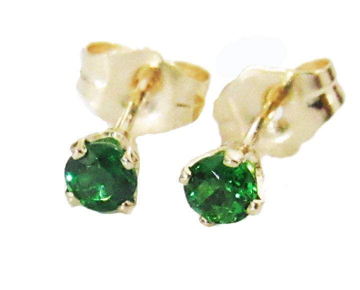 Gold Earrings Tsavorite Stud Earrings Top quality Studs Gemstone Yellow Gold Posts Green Earrings Wedding Jewelry Anniversary Gift