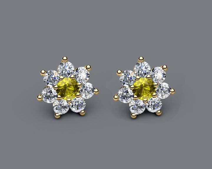 Botanical Earrings Yellow Stud Earrings Earrings Yellow Sapphire studs Flower Earrings Cluster Earrings 14 or 18K Yellow Rose or White gold