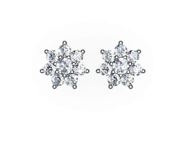 1.50 ct Studs Flower Earrings Diamond Earrings Anniversary Earrings Cluster Earrings 14 or 18K Yellow Rose or White