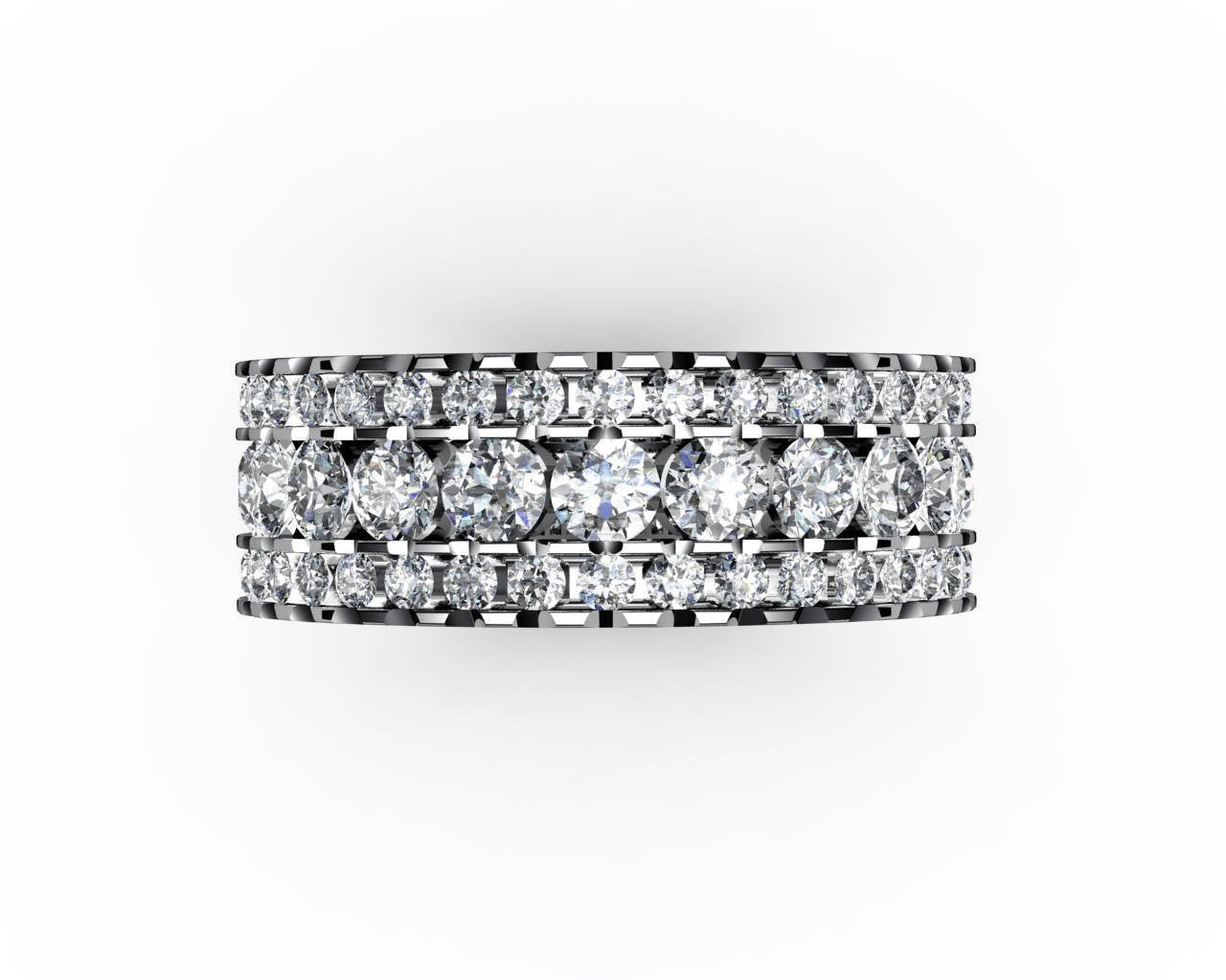 Wide Band Ring Anniversary Gift Diamond ring Eternity ring 18K White Gold Big Ring 3 Row Ring Diamond Natural Diamonds April Birthstone - Lianne Jewelry