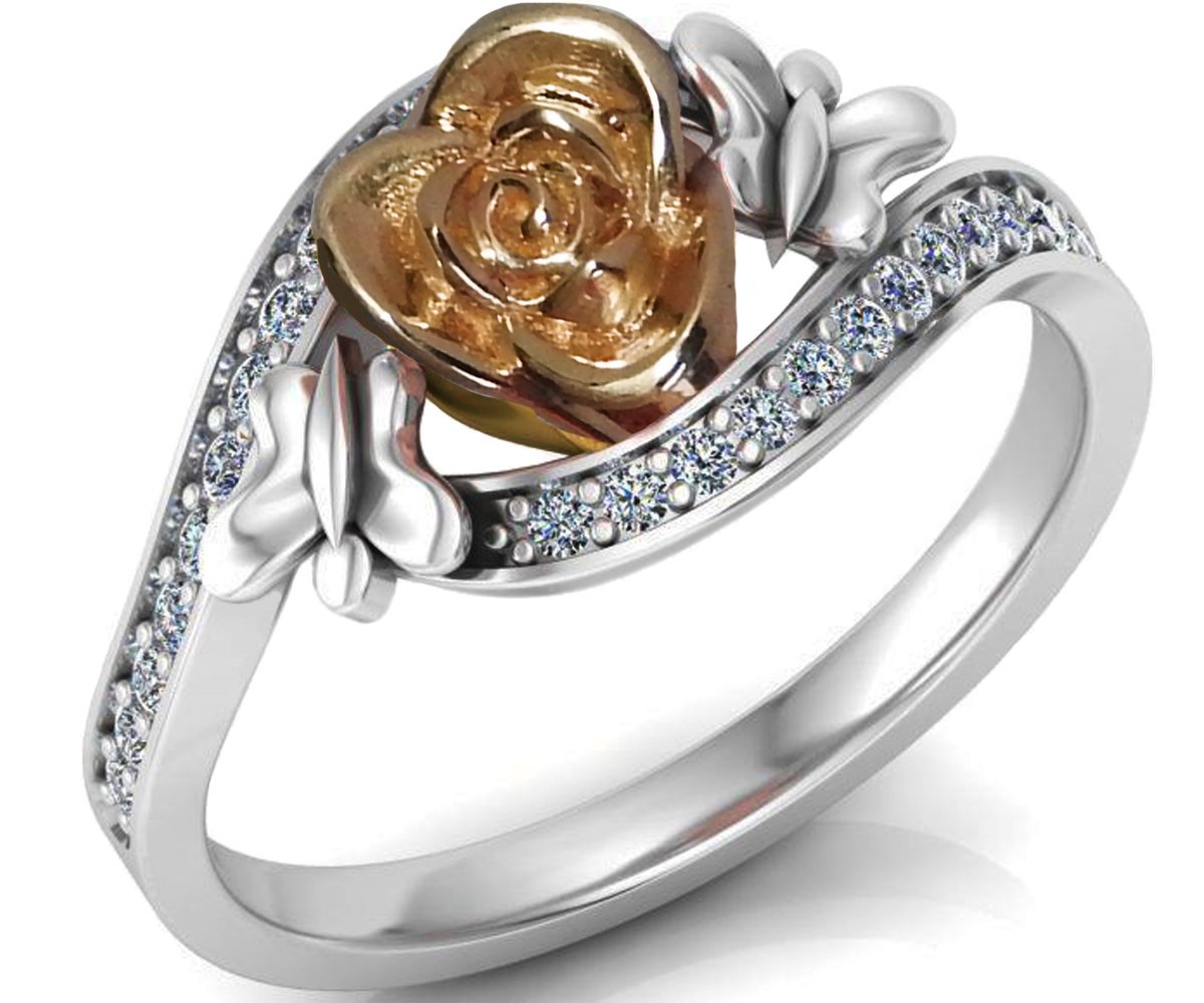 Flower Ring Two Tone Yellow & White Promise Ring Unique Engagement Ring with Side Diamonds Floral ring Birthday Gift For Her Gift - Lianne Jewelry