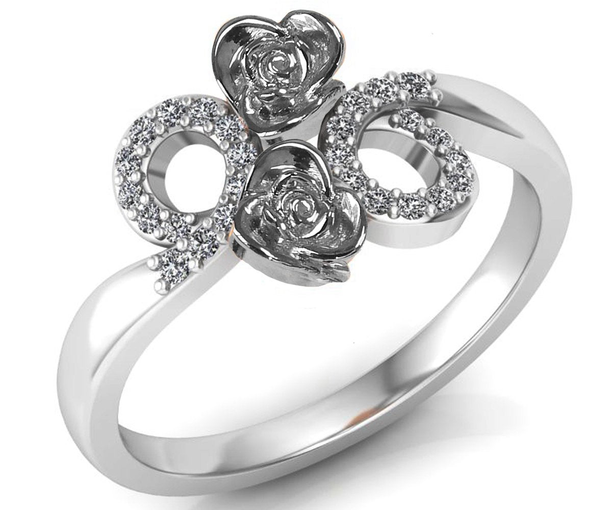Unique Engagement Ring, 2 Flowers with Circle Pave Diamond Promise Ring