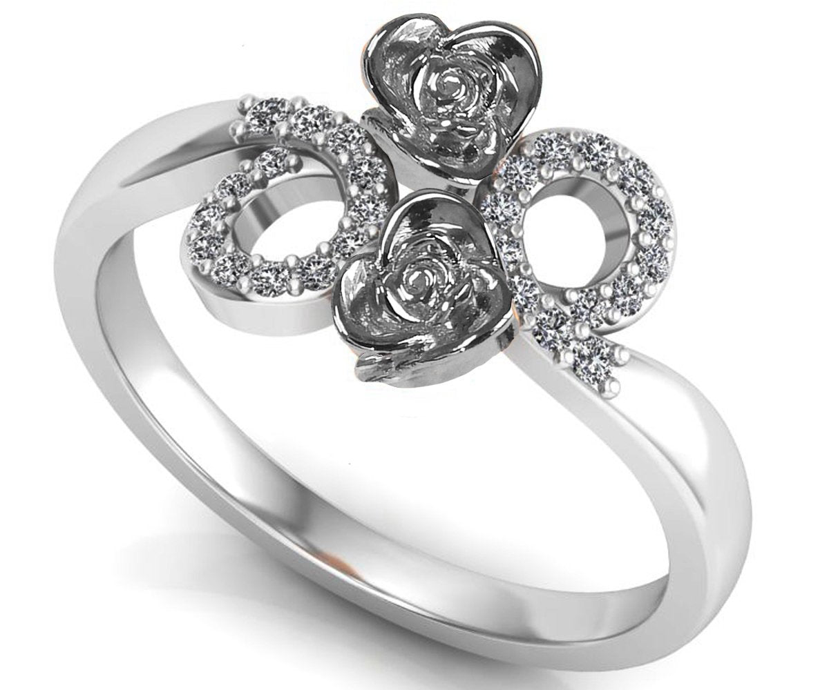 Unique Engagement Ring, 2 Flowers with Circle Pave Diamond Promise Ring