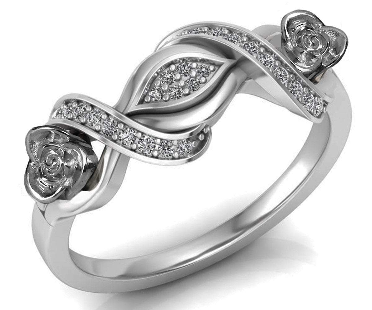 White Gold Flower Ring Promise Ring Branch Ring Unique Engagement Ring with Side Diamonds Floral ring Birthday Gift For Her Gift
