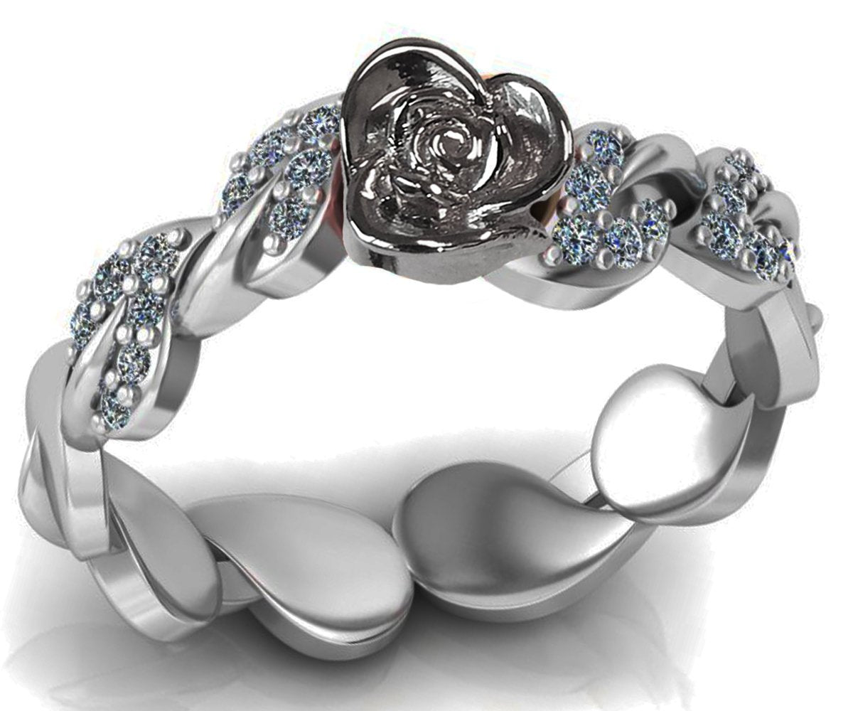Bella Ring Love Ring White Gold Flower Ring Promise Ring Unique Engagement Ring with Side Diamonds Floral ring Birthday Gift For Her