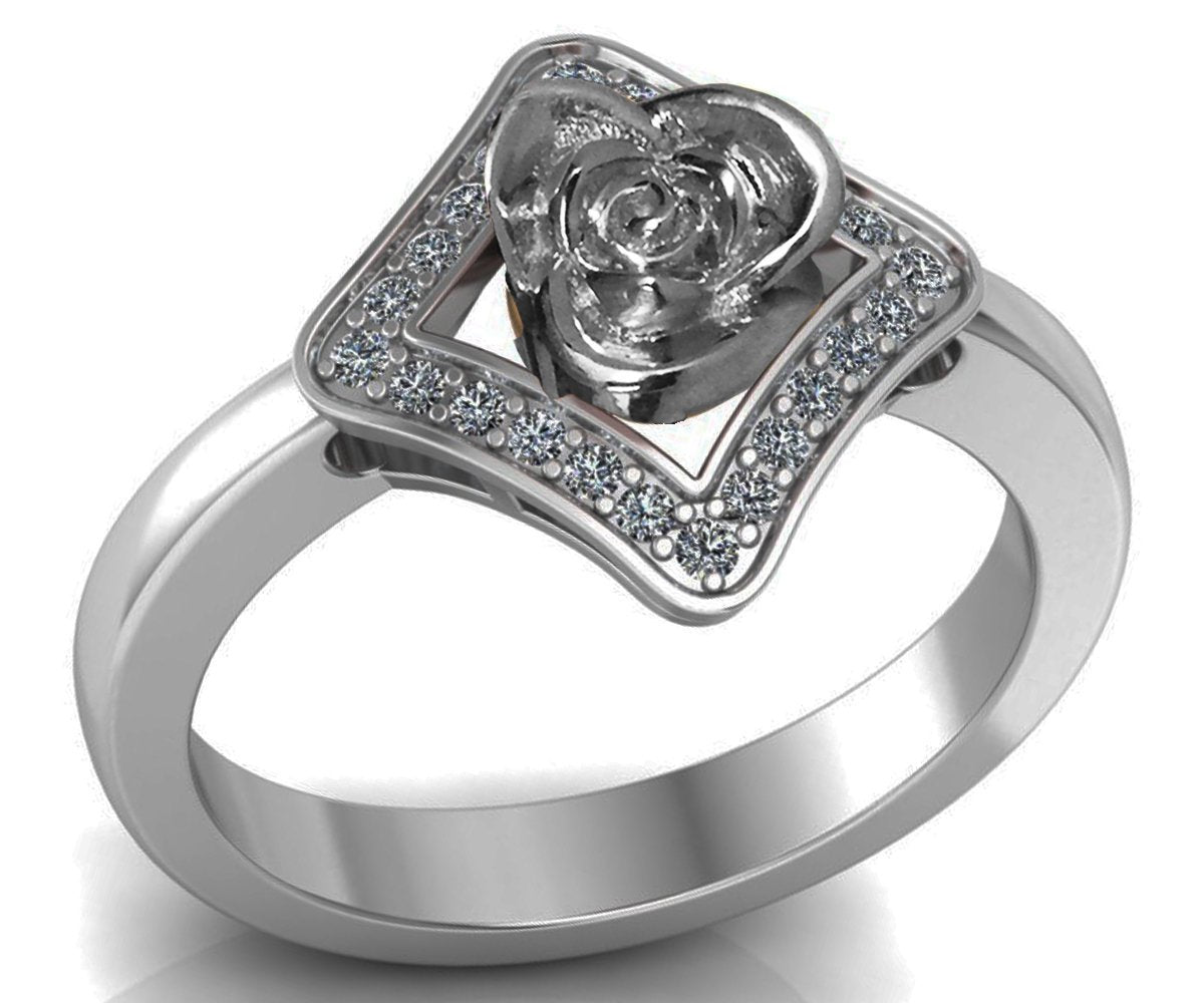 Square Ring with White gold Flower Lovers Ring Avant Garde Engagement Ring Diamond Ring Floral ring Birthday Gift For Her Gift