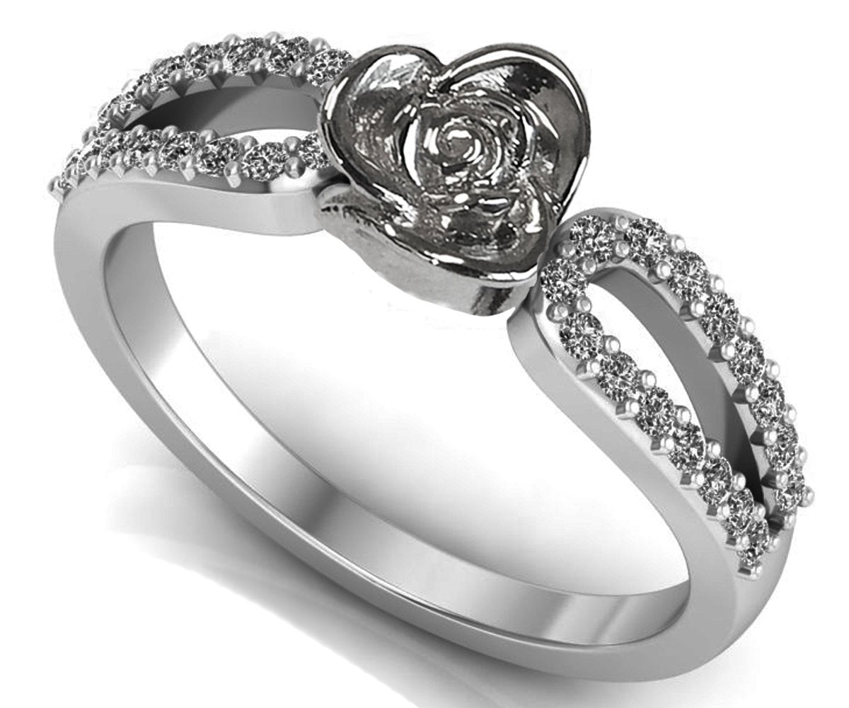 Omega Swirl White Gold Flower Ring, Promise Ring, Unique Engagement Ring with Side Diamonds Floral ring Birthday Gift For Her