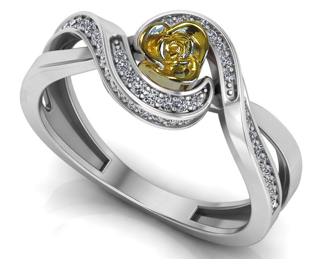 Twisted Ring, 18K Yellow Rose Swirl Ring, Twist Shank Ring, Unique Engagement Ring, Art Nouveau Floral ring, Birthday Gift For Her Gift