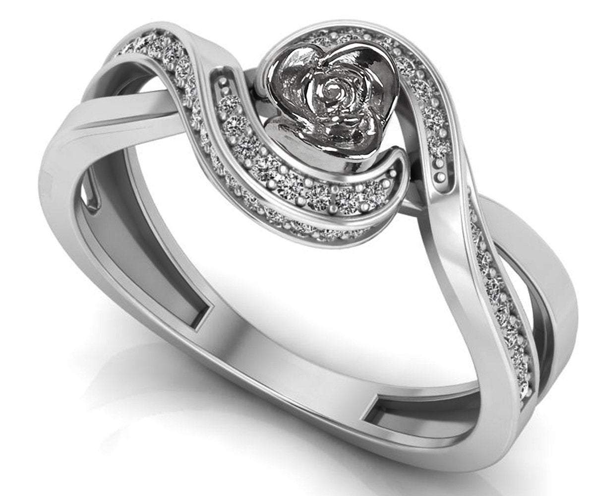 Twisted Ring, Twist shank Ring with Flower, 18K Floral Ring, Promise Ring, Unique Engagement Ring