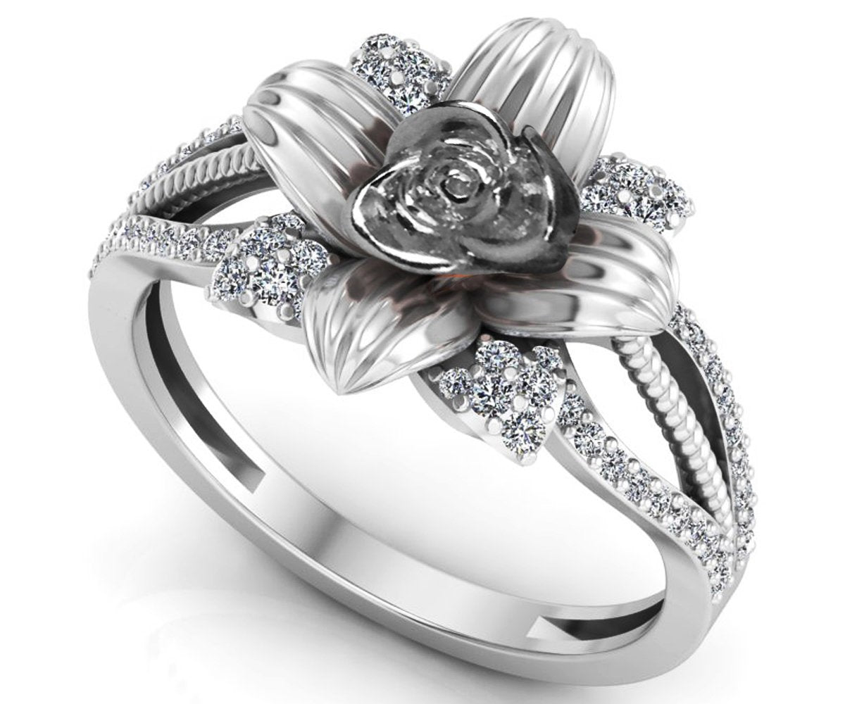White Gold Flower Engagement Ring Promise Ring Unique Engagement Ring Contour Filigree Floral ring Birthday Gift For Her Gift