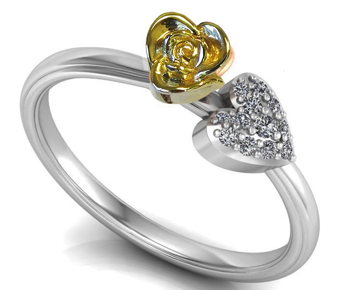 Ultimate Yellow Flower Engagement Ring Two Tone Yellow & White Heart Ring Minimalist Floral ring Birthday Gift For Her Love Gift