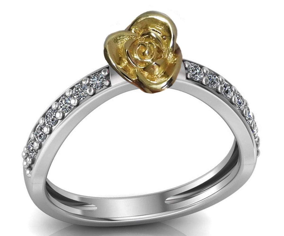 Contour Rose Flower Ring Yellow Rose Unique Engagement Ring 18K Gold Flower Ring Diamond Ring Art Nouveau Floral ring For Her
