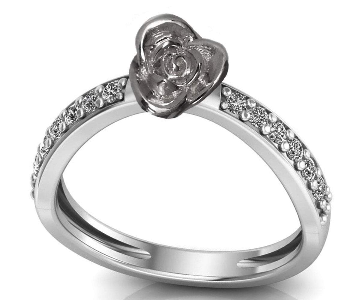 Engagement Ring White Gold Contour Love Flower Curved 18K Ring Rose Gold with Side Diamonds Floral ring Birthday Gift For Her graduation