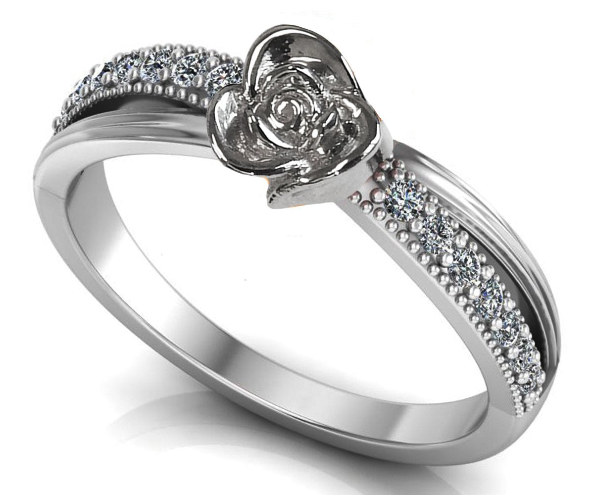 Flower Engagement Ring White Rose Filigree White Gold Flower Ring Unique Floral Mid Century Birthday Gift For Her Gift