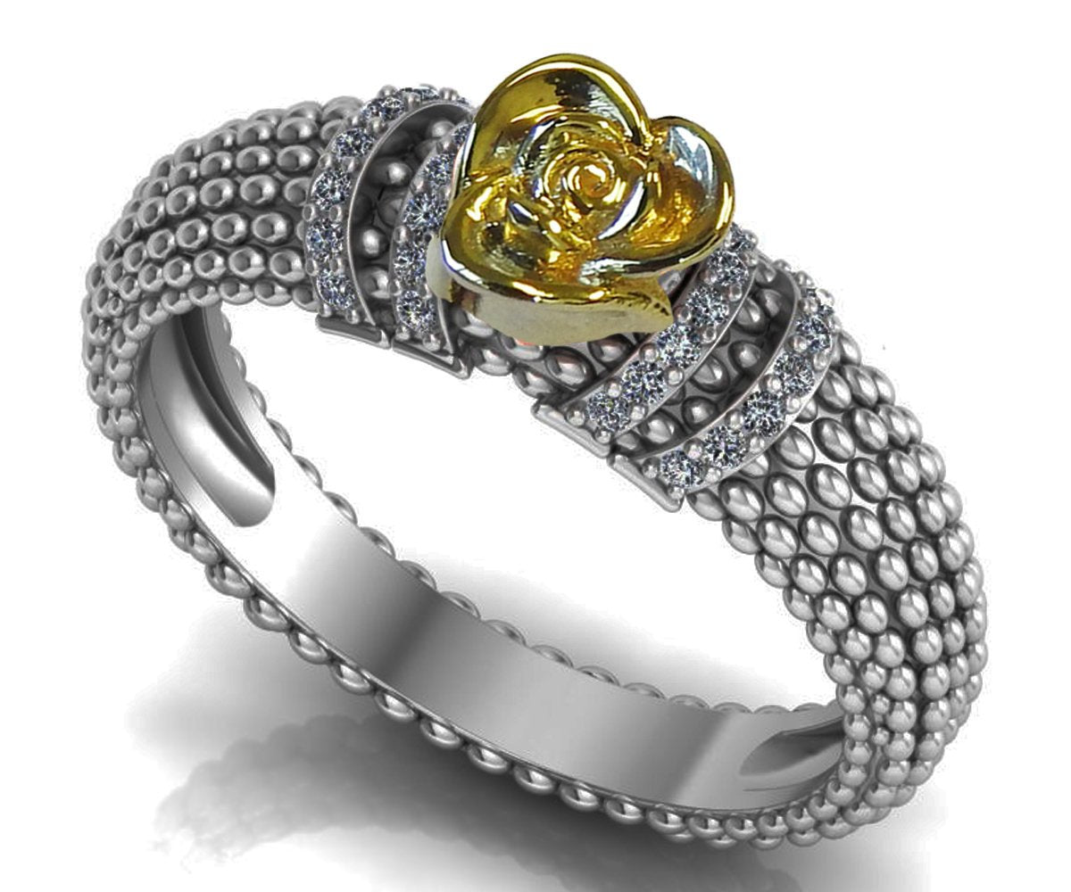Unique Engagement Ring Yellow Rose in Bubble 18K White Gold Flower Ring Art Nouveau Floral ring Engagement Gift For Her Gift